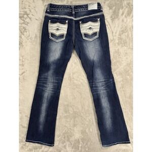 Maurices Jeans Juniors 7 8 Blue‎ Bootcut Faded Dark Wash Western Thick Stitch